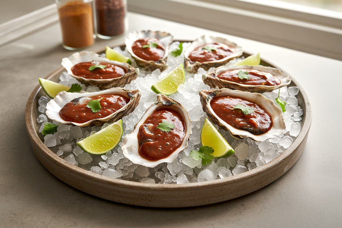 Gulf Oysters with Black-Garlic Árbol Mignonette