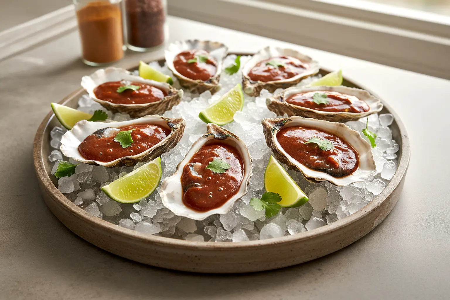 Gulf Oysters with Black-Garlic Árbol Mignonette