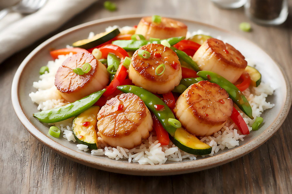Mango Habanero Scallops & Veggie Sauté