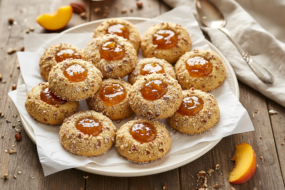 Peach Amaretto Thumbprint Cookies
