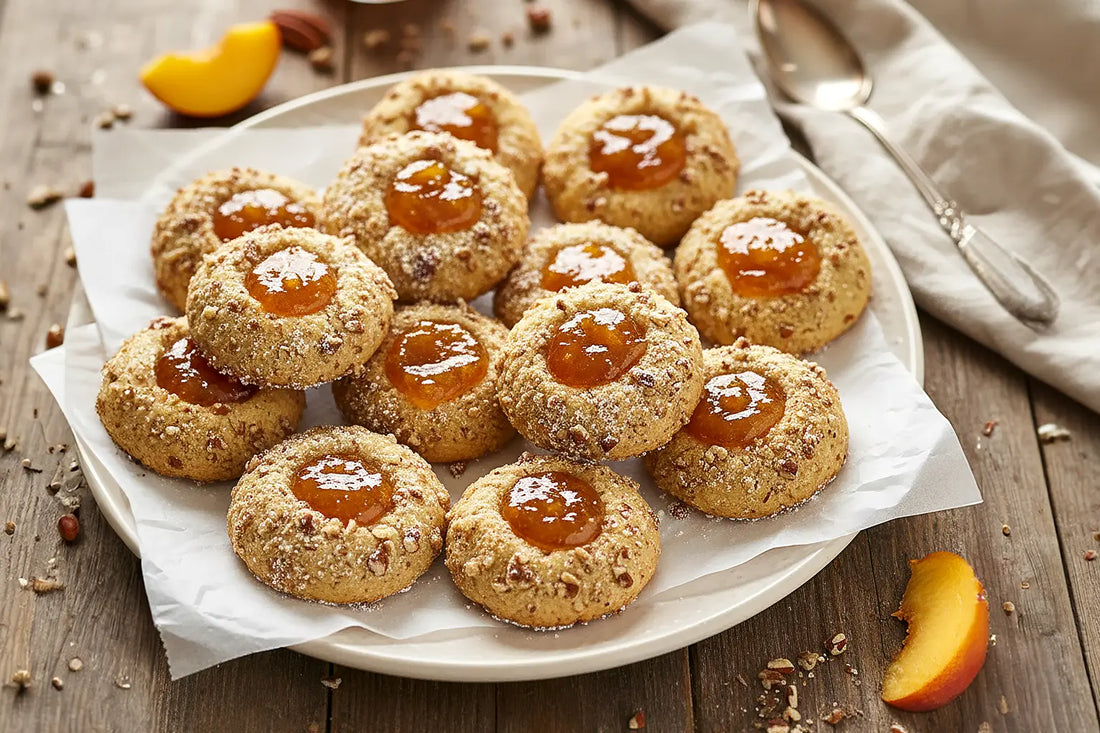 Peach Amaretto Thumbprint Cookies