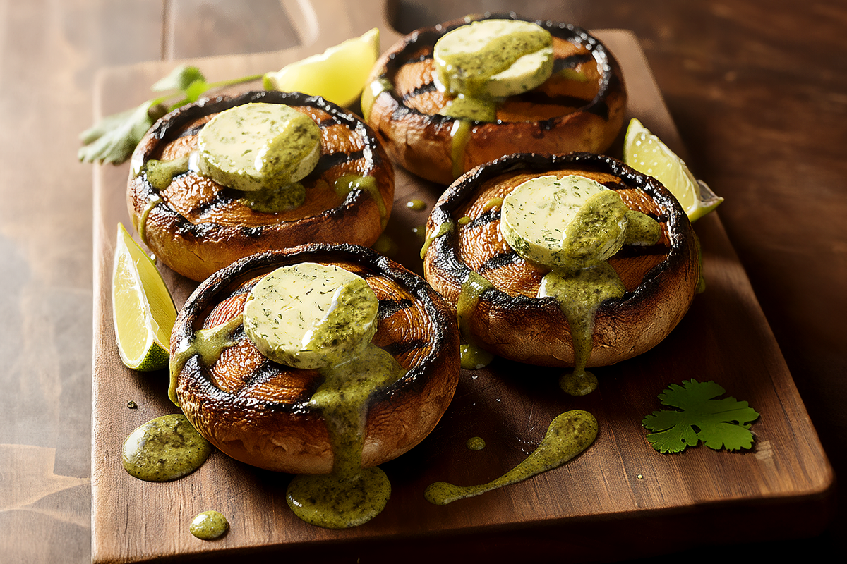 Portobello “Steaks” with Herb Poblano Butter