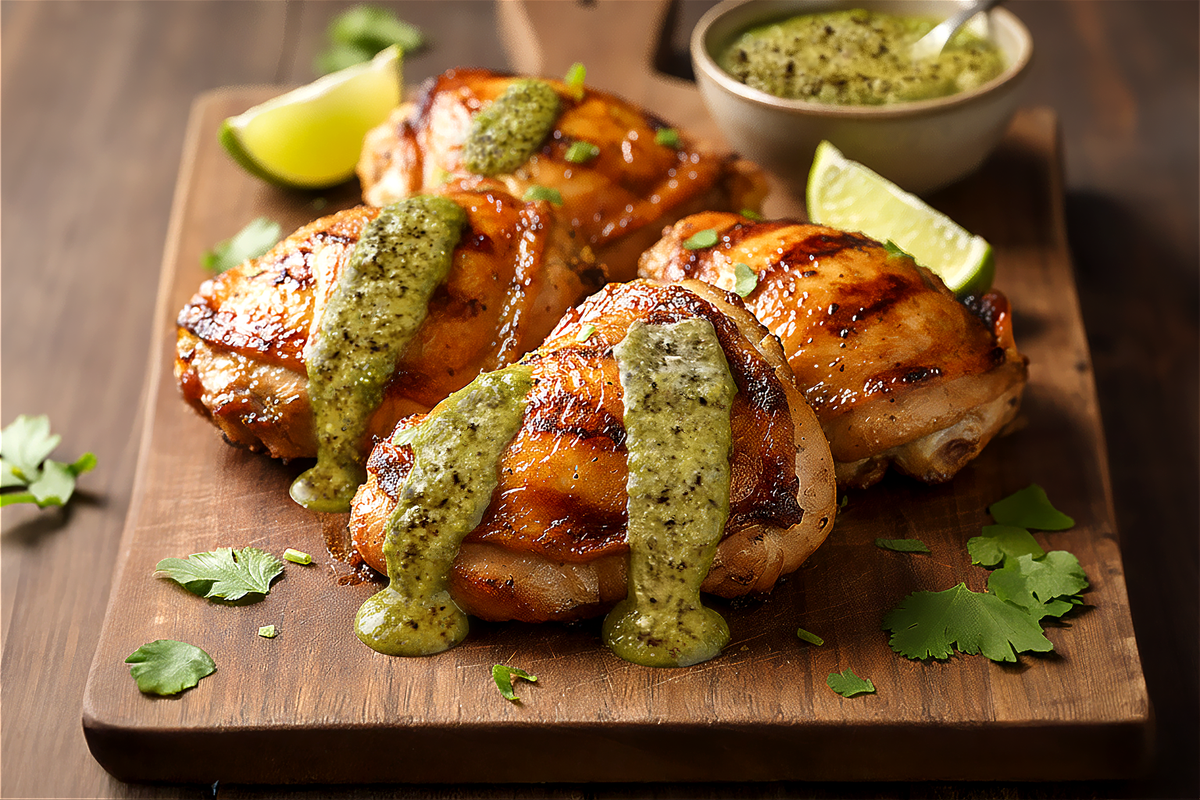 Grilled Chicken Thighs, Double Chimichurri
