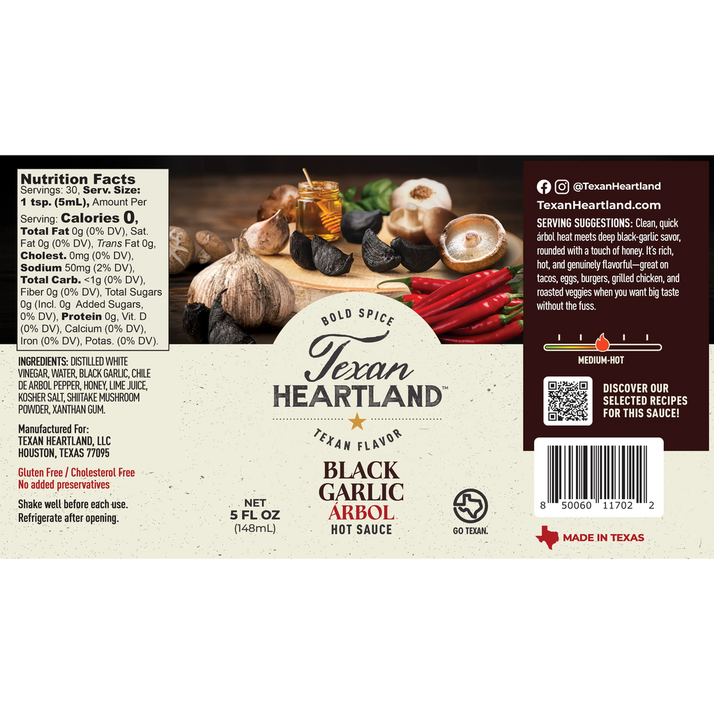Black Garlic Arbol Hot Sauce Texan Heartland