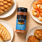 Blackened Seafood Seasoning with fish, shrimp and scallops