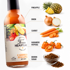 Caribbean Pineapple hot sauce ingredients with pineapple, onion, carrot, habanero peppers and brown sugar