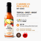 Caribbean Pineapple medium-heat hot sauce flavor, pairings and awards