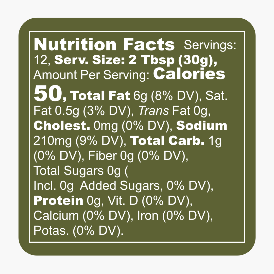 Green Chile Chimichurri marinade and sauce Nutrition Facts