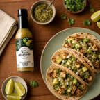 Hill Country Verde hot sauce with grilled chicken and avocado tacos