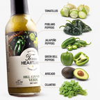 Hill Country Verde ingredients with tomatillos, poblano, jalapeño, green bell pepper, avocado and cilantro