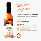 Honey Ginger Mango Habanero hot sauce flavor, heat level, pairings and award