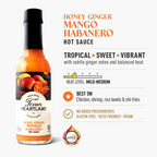Honey Ginger Mango Habanero hot sauce flavor, heat level, pairings and award