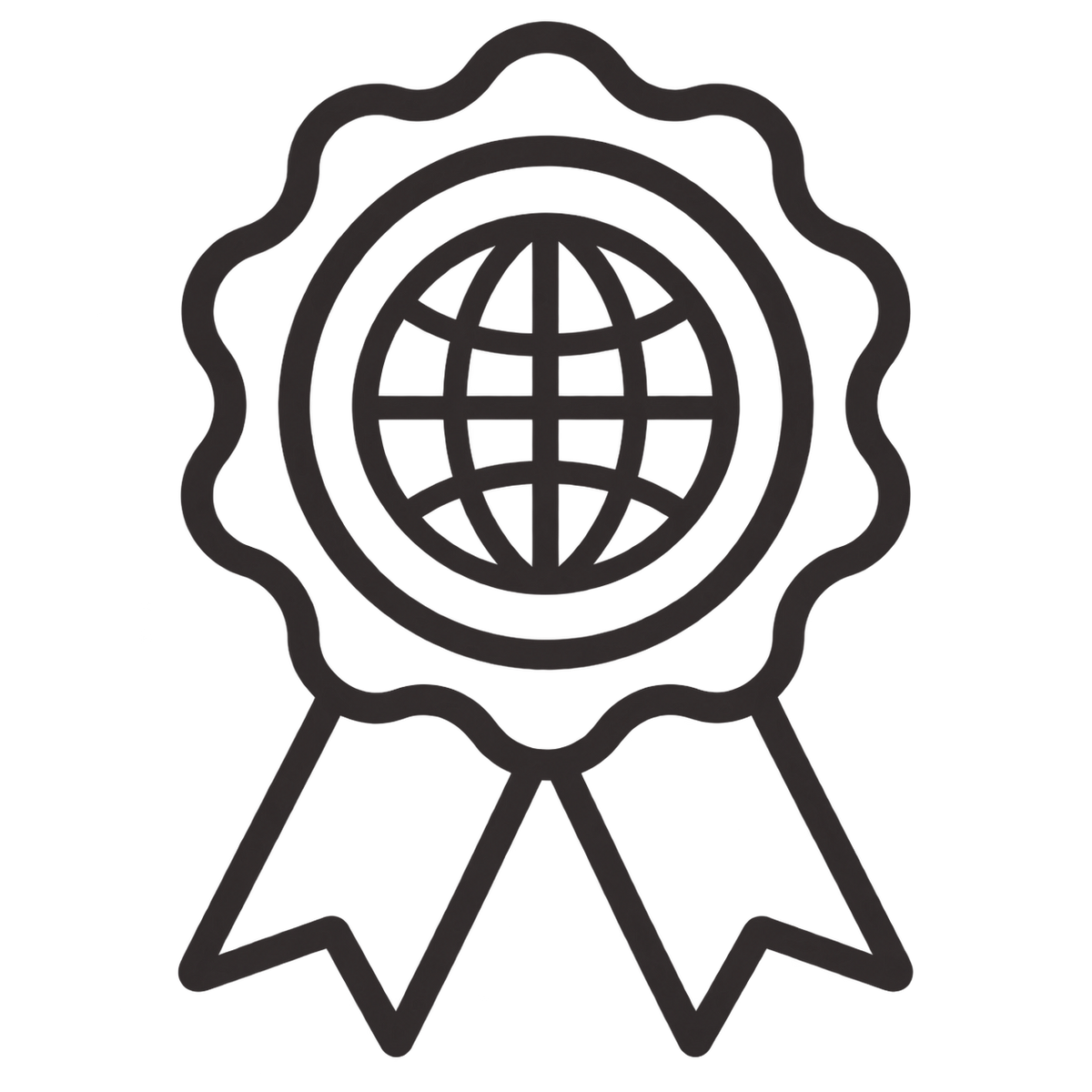 Award medal with globe representing international recognition