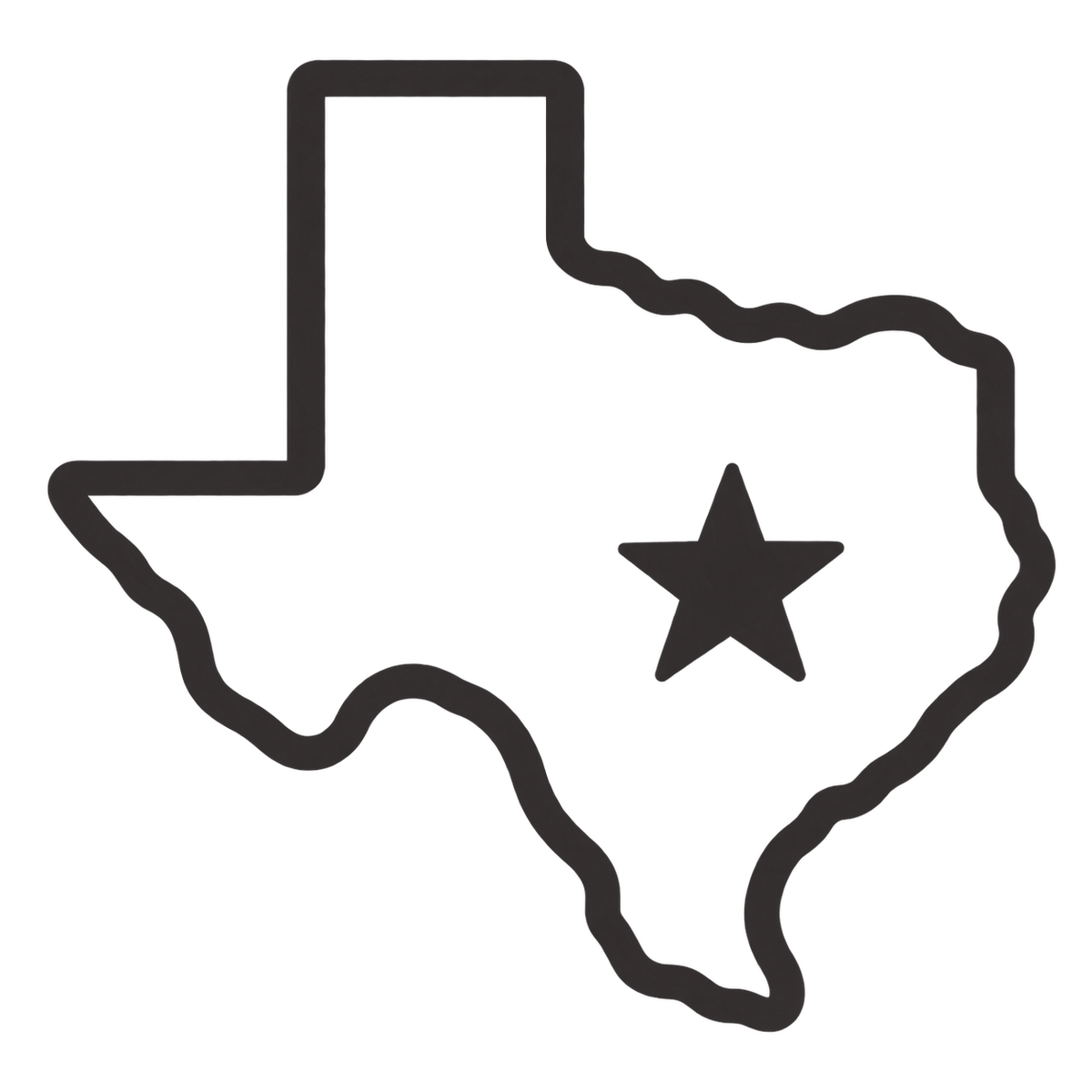 Texas outline with star representing Made in Texas