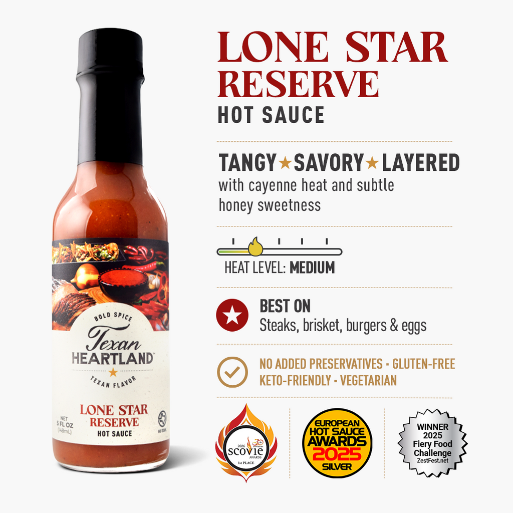 Lone Star Reserve medium-heat hot sauce flavor, pairings and awards