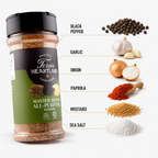 Master Blend All-Purpose Seasoning ingredients with black pepper, garlic, onion, paprika, mustard and sea salt