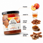 Peach Amaretto Pecan Jam ingredients with peaches, amaretto, pecans, brown sugar, cinnamon and nutmeg