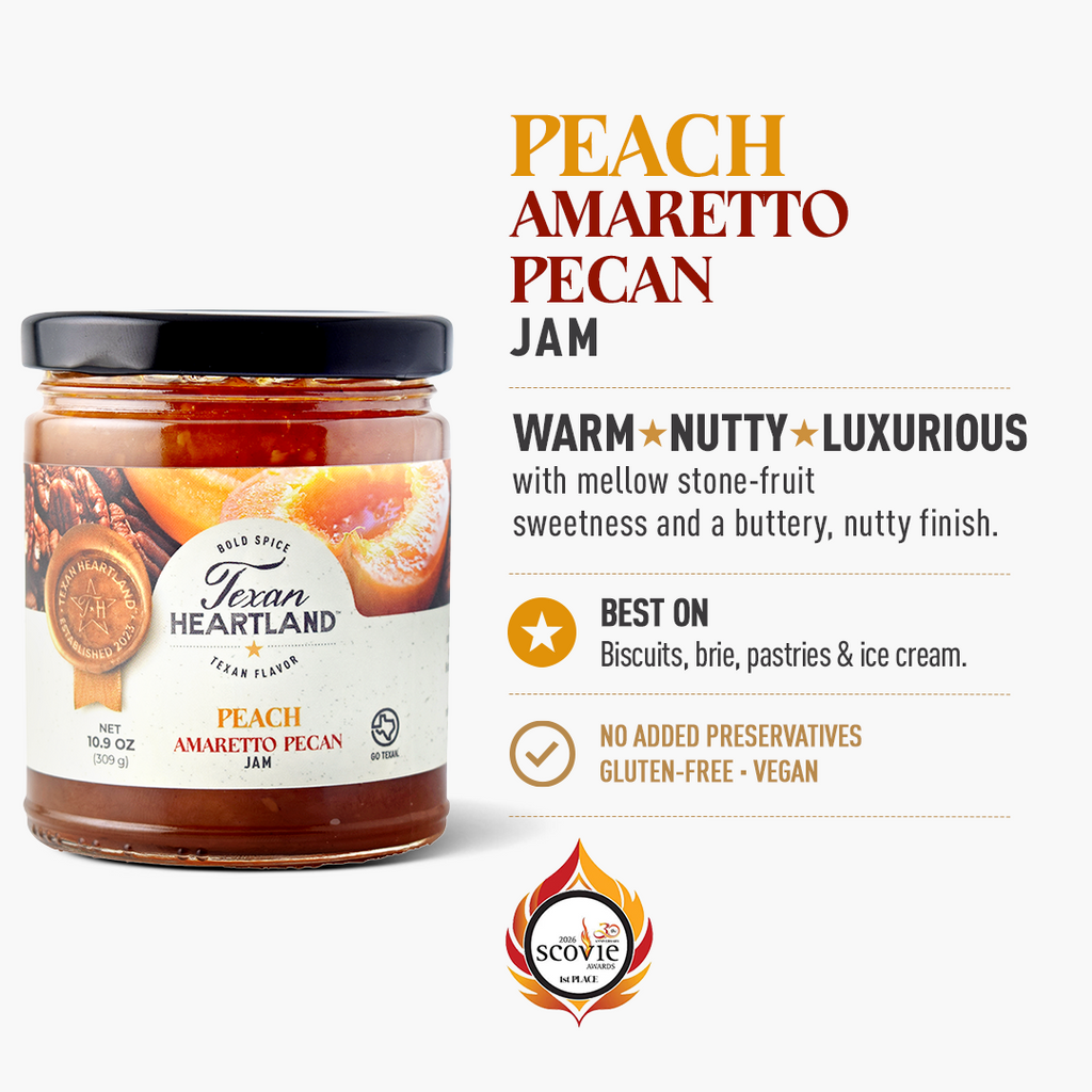 Peach Amaretto Pecan Jam flavor, best uses, claims and Scovie Award