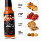 Carolina Reaper hot sauce ingredients with roasted onion, roasted garlic, Reaper peppers and spices