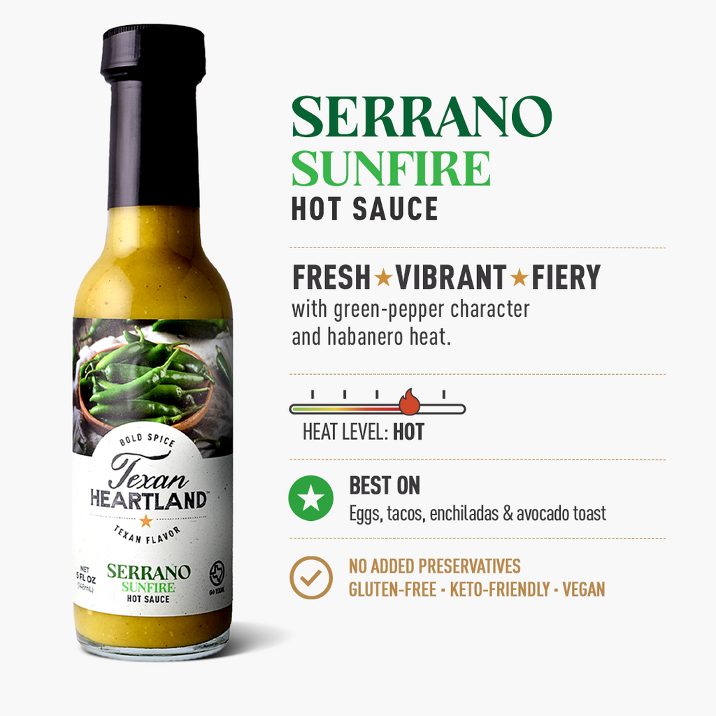 Serrano Sunfire hot serrano sauce flavor, heat level and pairings
