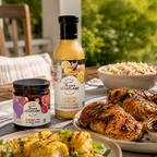 Texan Heartland Lemon, Garlic & Mustard sauce and Cherry Fig & Port Wine Jam served with grilled chicken