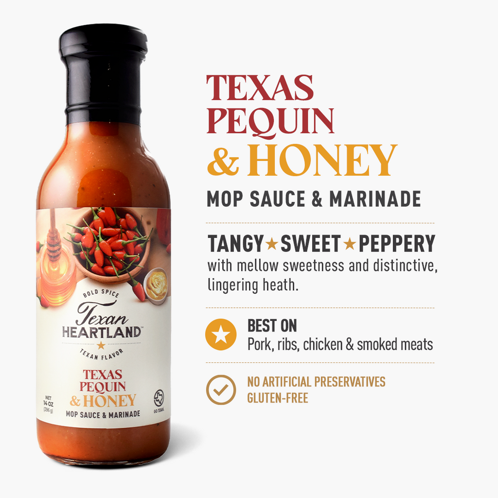 Texas Pequin & Honey mop sauce flavor, best uses and product claims