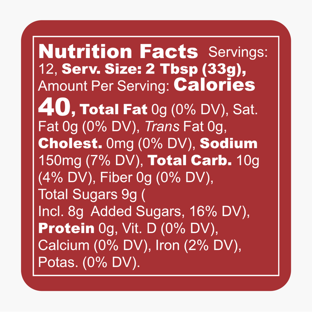 Texas Pequin & Honey mop sauce Nutrition Facts