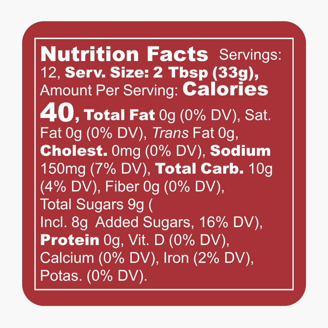 Texas Pequin & Honey mop sauce Nutrition Facts