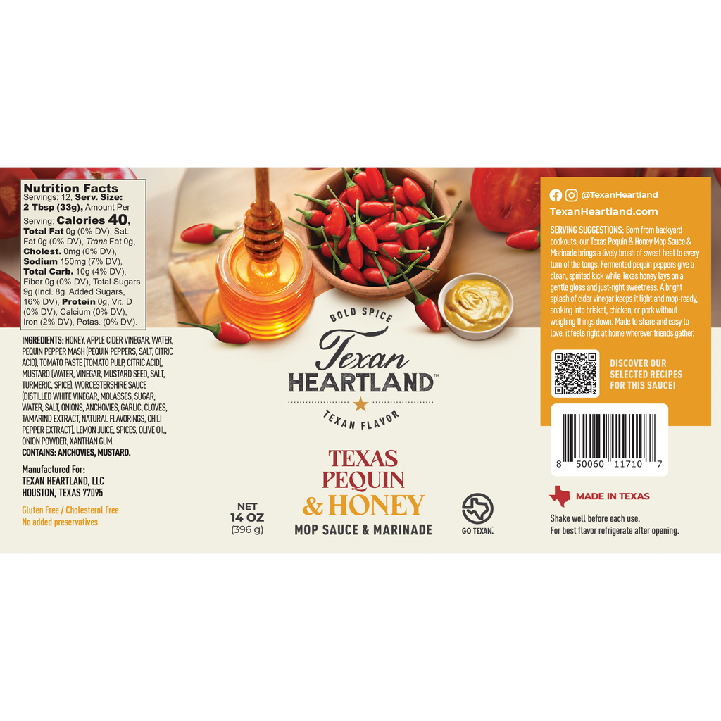 Texas Pequin & Honey Mop Sauce and Marinade Label