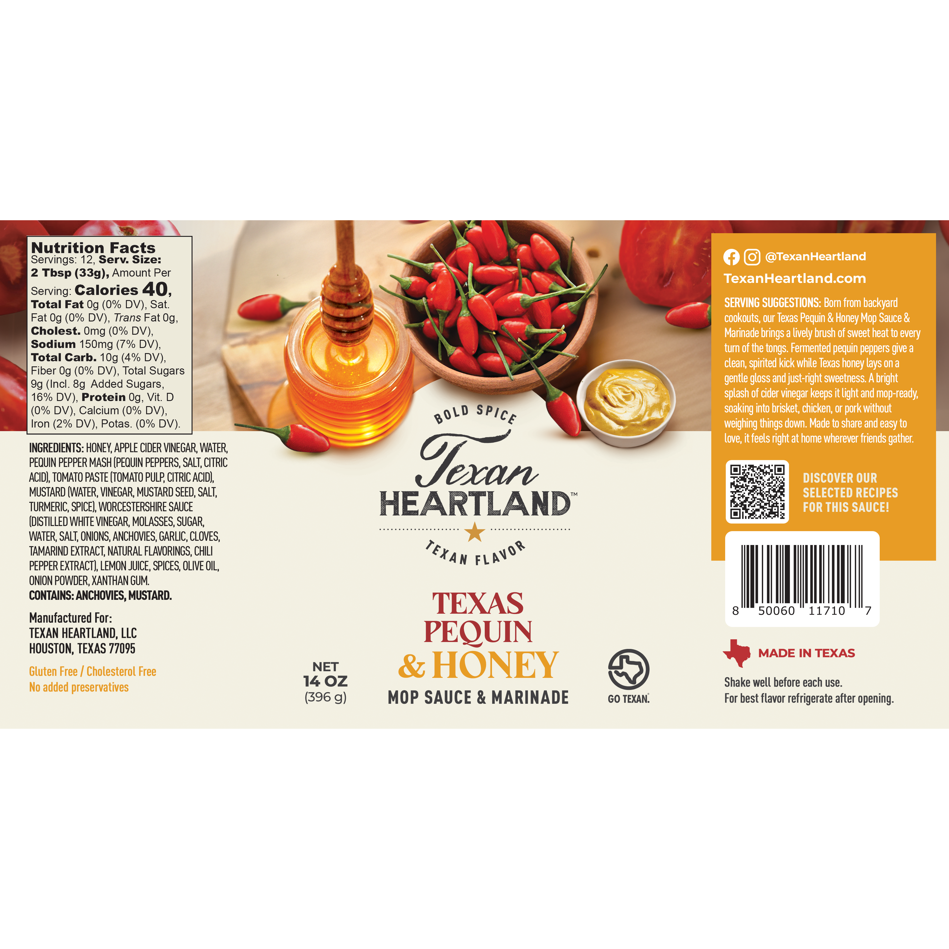 Texas Pequin & Honey Mop Sauce and Marinade Label